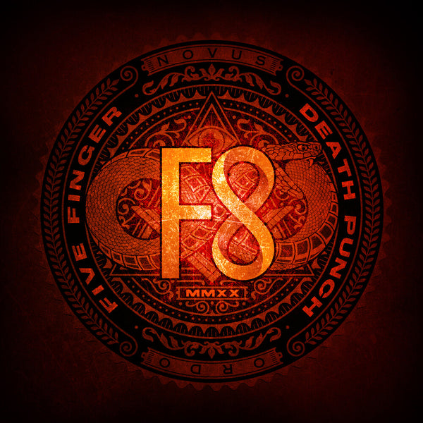 the album cover for Five Finger Death Punch - F8 [Colored Vinyl] (Gate)