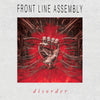 the album cover for Front Line Assembly - Disorder (Red & Black Splatter) (Blk) [Colored Vinyl] [Limited Edition]
