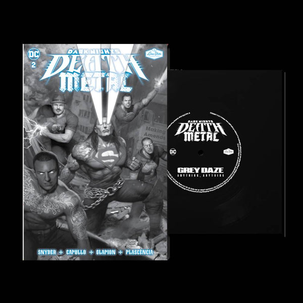 the album cover for Grey Daze - Dark Nights: Death Metal #2 Soundtrack Special Edition - Grey Daze with Flexi Single 'Anything, Anything'