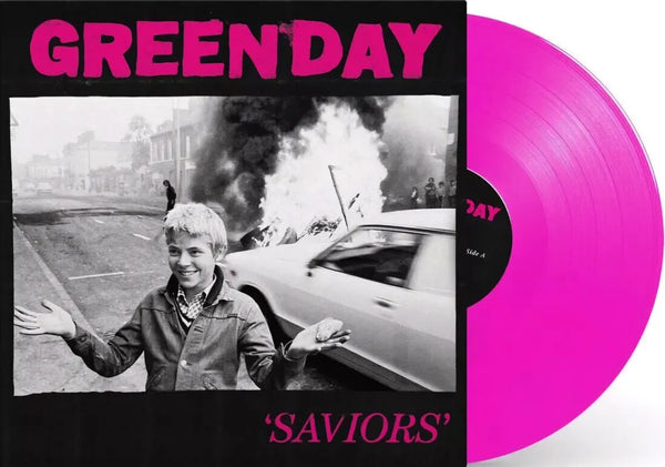 the album cover for Green Day - Saviors - Limited Neon Pink Colored Vinyl