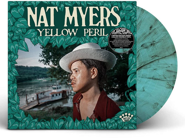 the album cover for Nat Myers - Yellow Peril [Limited Edition Green & Black Marble LP]