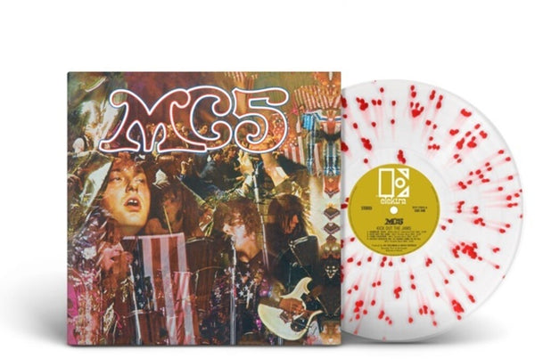 the album cover for Mc5 - Kick Out The Jams [Rocktober 2023 Ultra Clear / Red Splatter LP]