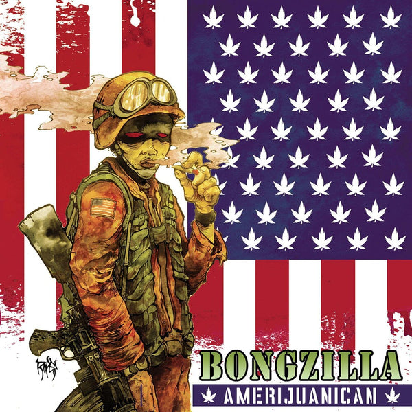 the album cover for Bongzilla - Amerijuanican - [LP Bone White and Swamp Green Galaxy Effect Merge Vinyl]