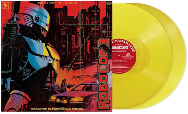 the album cover for Basil Poledouris - Robocop 3 - Original Motion Picture Soundtrack (Deluxe Edition) [Yellow 2LP]