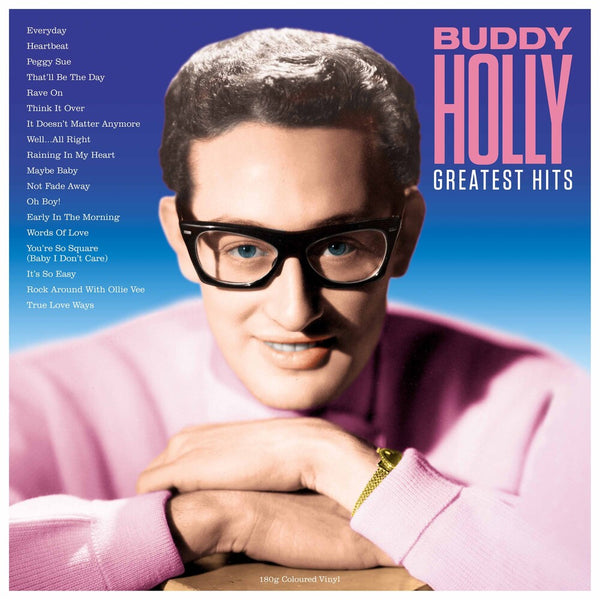 the album cover for Buddy Holly - Greatest Hits [Colored Vinyl] [180 Gram] (Pnk) (Uk)