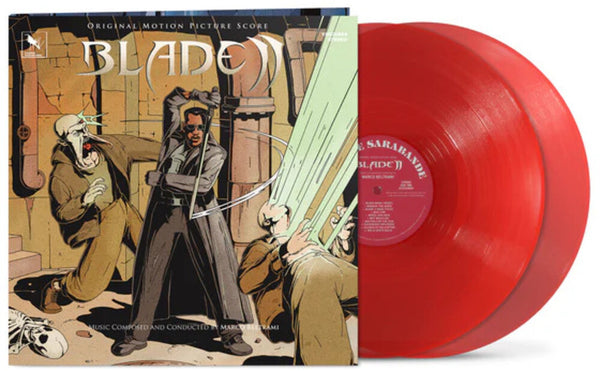 the album cover for Marco Beltrami - Blade II (Original Soundtrack) - Deluxe Translucent Ruby Colored Vinyl