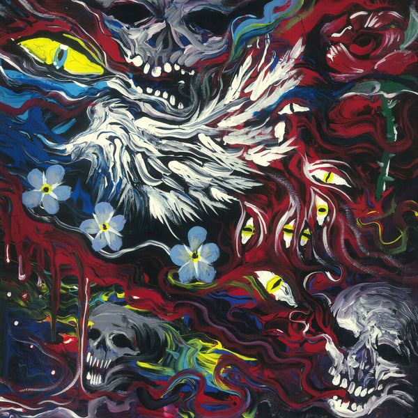 the album cover for Mugshot - All the Devils Are Here [LP  Red in Clear w/ Black & Yellow Splatter]