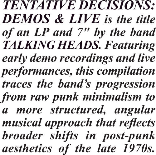 Talking Heads - Tentative Decisions: Demos & Live - Pale Blue Dot Records