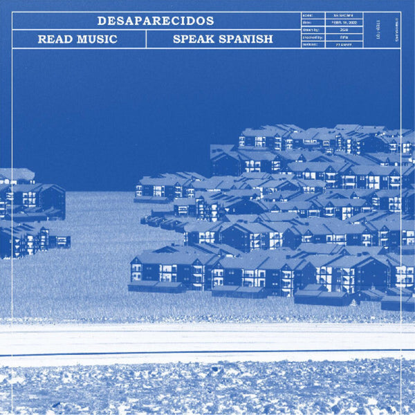 the album cover for Desaparecidos - Read Music / Speak Spanish [Light Blue, Cream, Orange Tri Color]