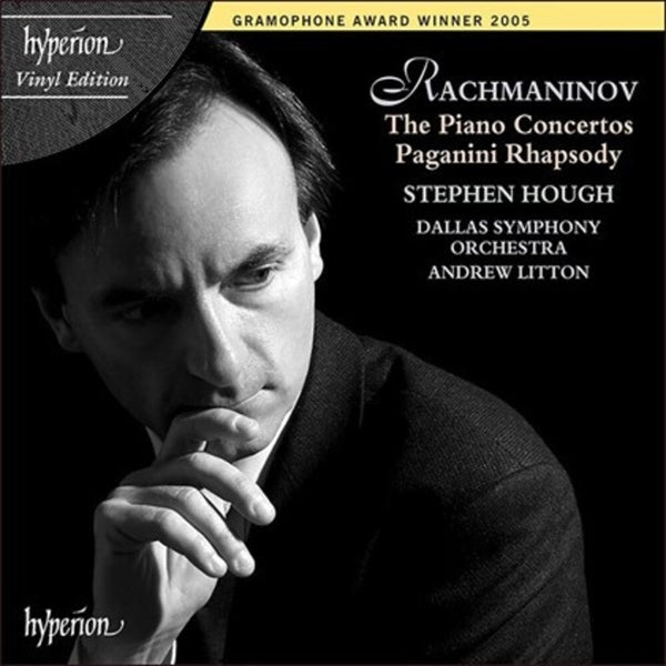 the album cover for Rachmaninoff / Hough / Litton / Dallas Symphony - Rachmaninoff: Piano Ctos 1-4 / Paganini Rhapsody