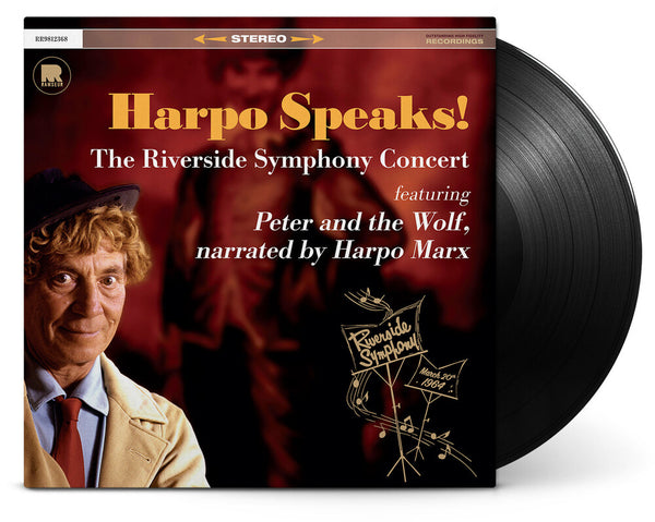 the album cover for Harpo Marx - Harpo Speaks! - The Riverside Symphony Concert featuring Peter and the Wolf