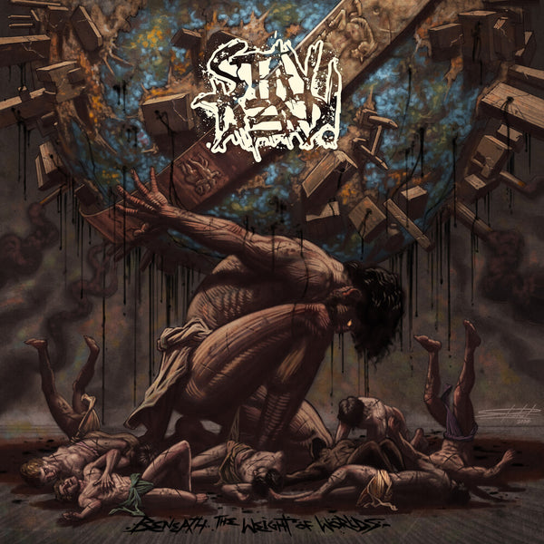the album cover for Stay Dead - Beneath the Weight of Worlds (laguna Blue Marbled Vinyl)