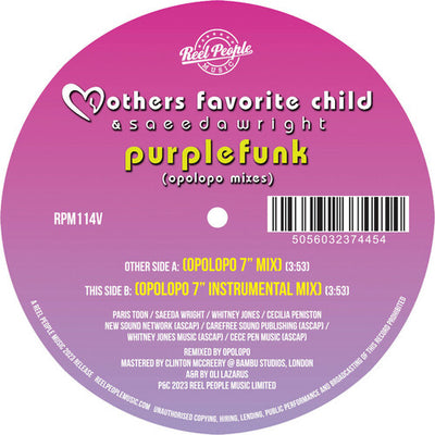 Mothers Favorite Child & Saeeda Wright - Purple Funk (Opolopo Remixes) (Vinyl LP) - Pale Blue Dot Records