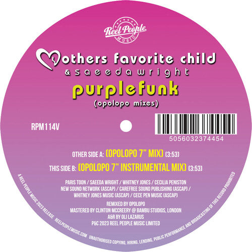 Mothers Favorite Child & Saeeda Wright - Purple Funk (Opolopo Remixes) (Vinyl LP) - Pale Blue Dot Records