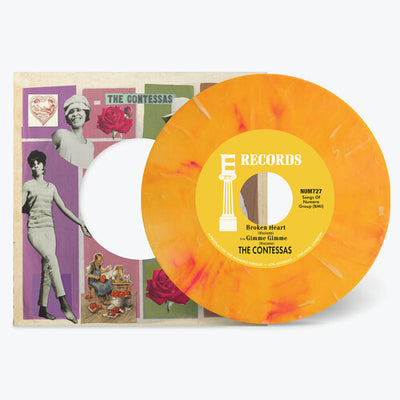The Contessas - Broken Heart B/w Gimme Gimme - Peach/white Marble (Vinyl LP) - Pale Blue Dot Records